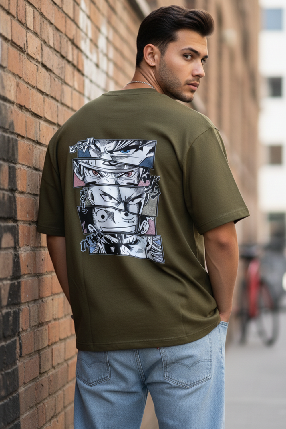 Streetwear Oversized Tee with Anime Panels