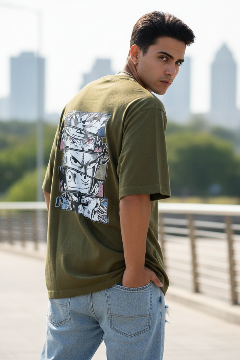 Streetwear Oversized Tee with Anime Panels