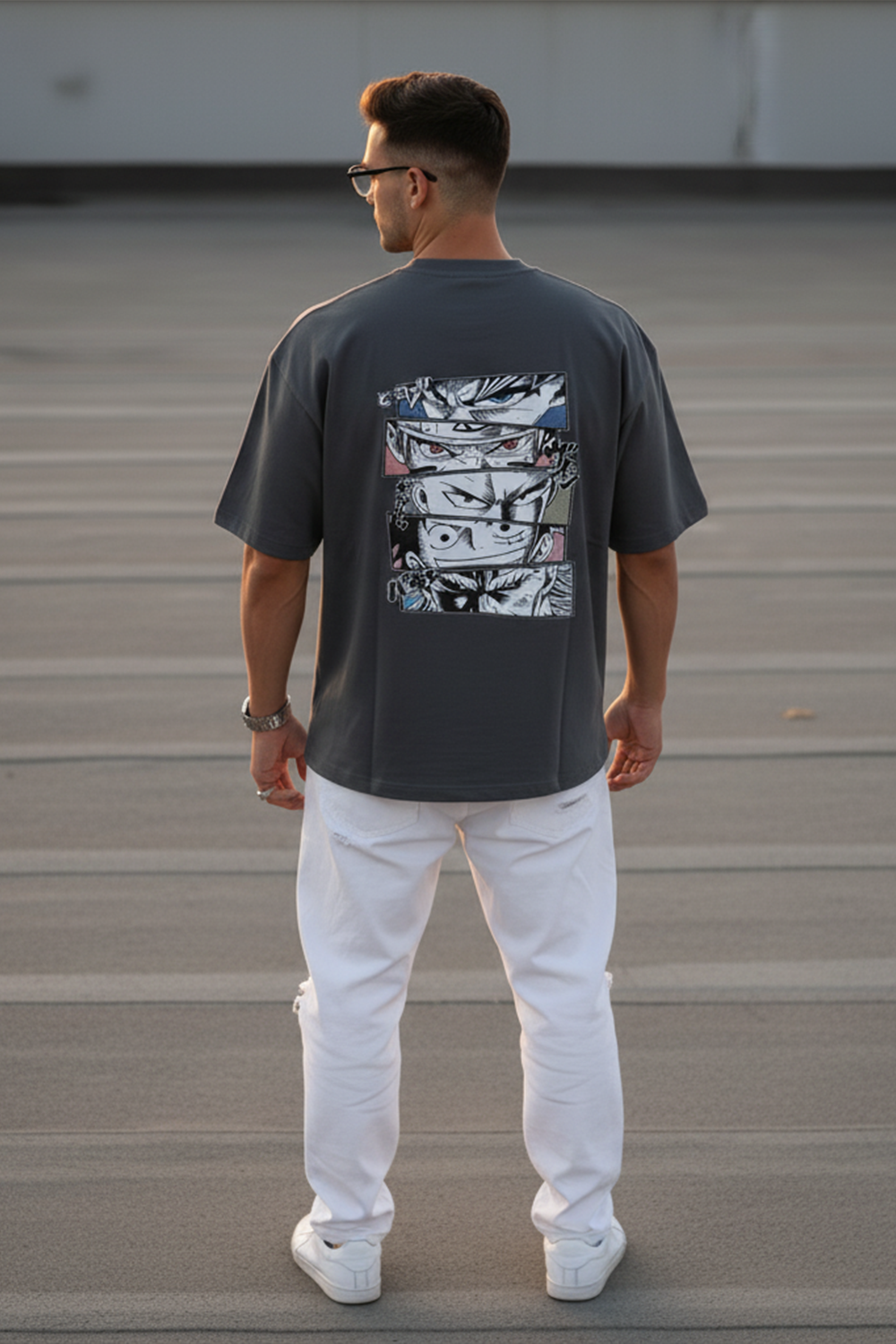 Streetwear Oversized Tee with Anime Panels