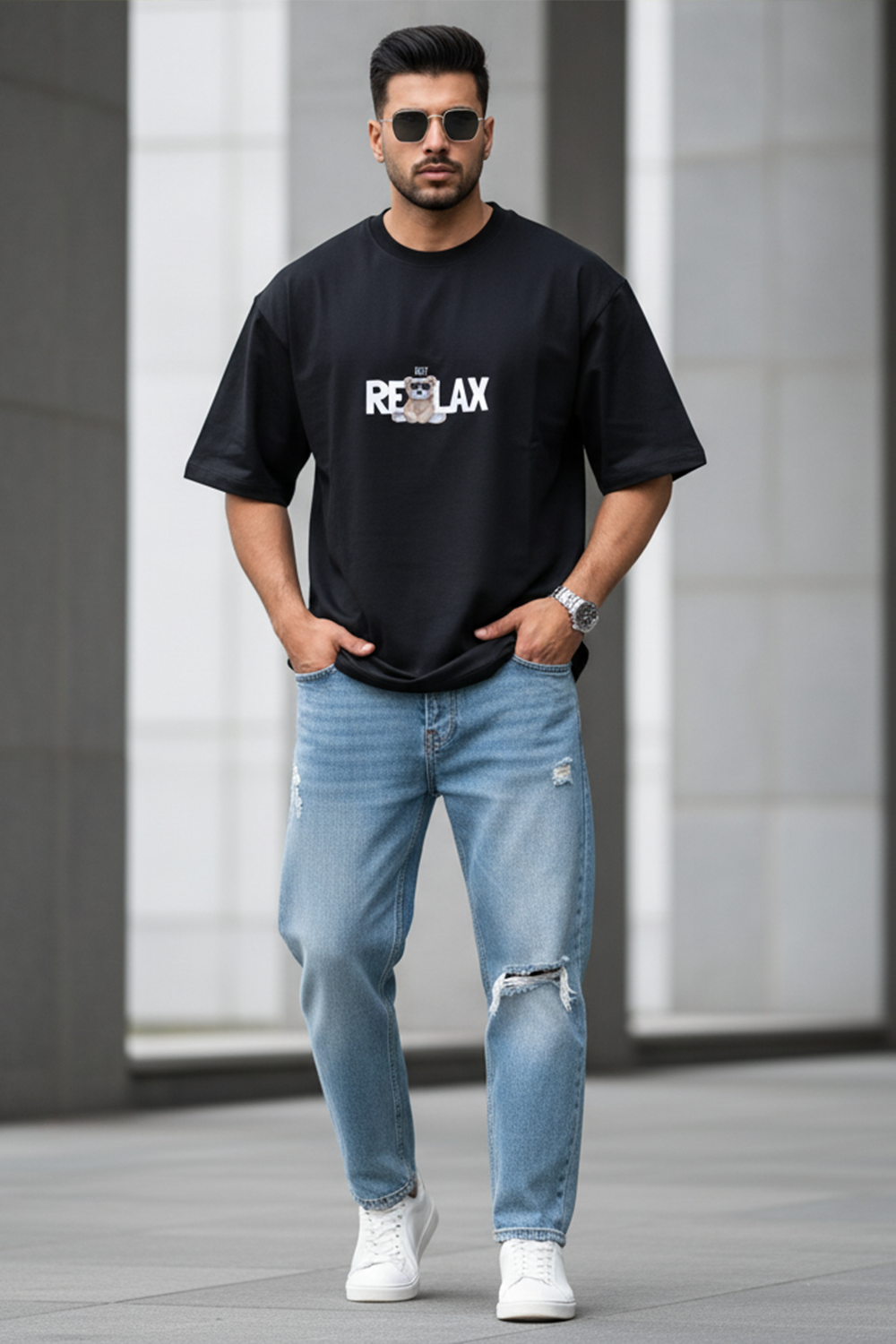 Oversized “Just Relax” Bear Tee