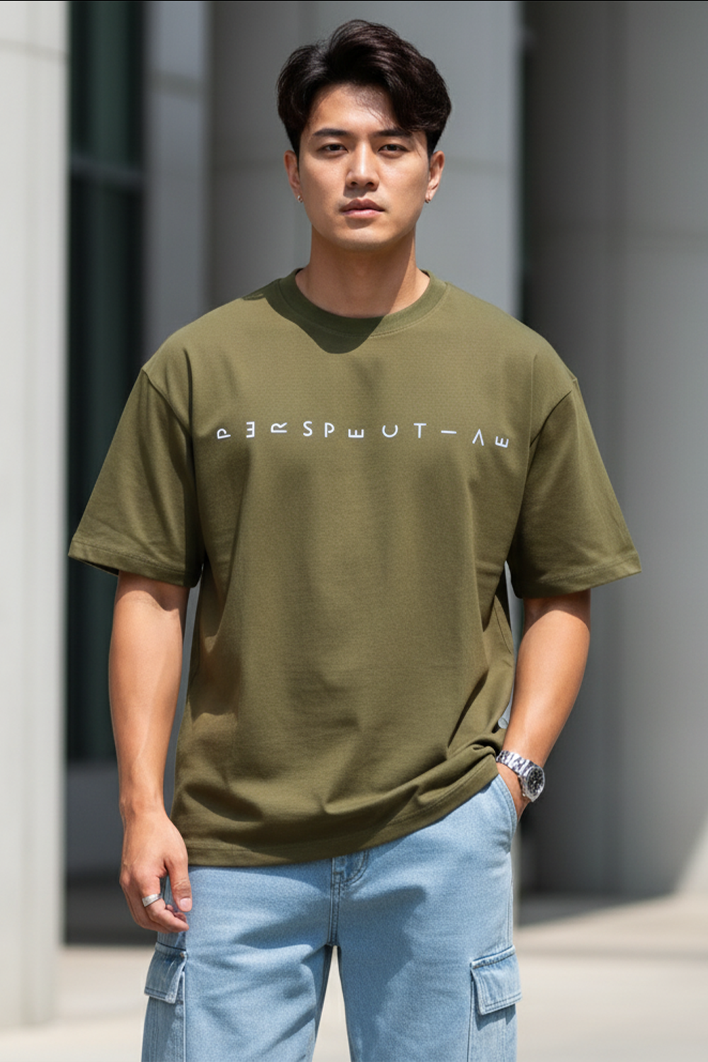 Altered Perspective Graphic Oversized Tee | Olive