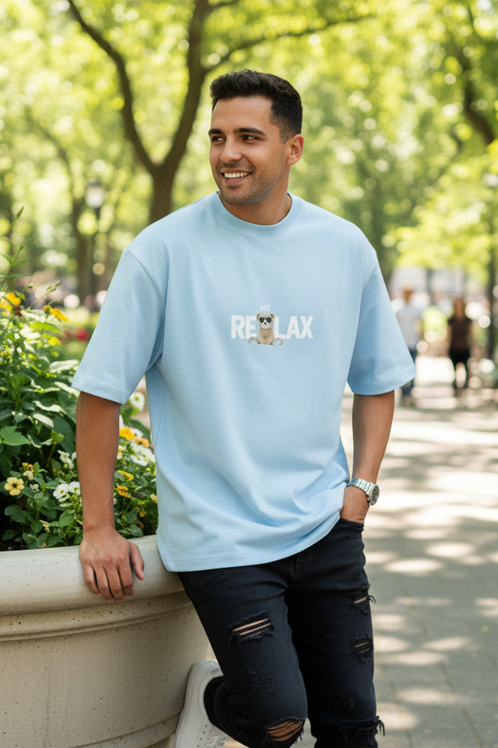Oversized “Just Relax” Bear Tee